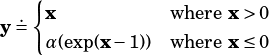  . {x           wherex >0
y=
    α(exp(x-1))  wherex ≤0
