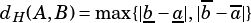 d  (A,B)= max{|b-a |,|b-a-|}
  H           -- --
