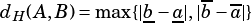 ----
dH(A,B) = max{|b-a-|,|b-a |}