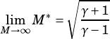          √︄ -----
 lim M *=   γ+-1
M→ ∞       γ-1
