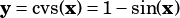 y= cvs(x)= 1-sin(x)
