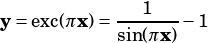              1
y= exc(πx)= sin(πx)-1
