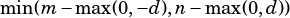 min(m -max(0, -d),n -max(0,d))