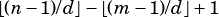 ⌊(n -1)/d ⌋-⌊(m -1)/d⌋+1